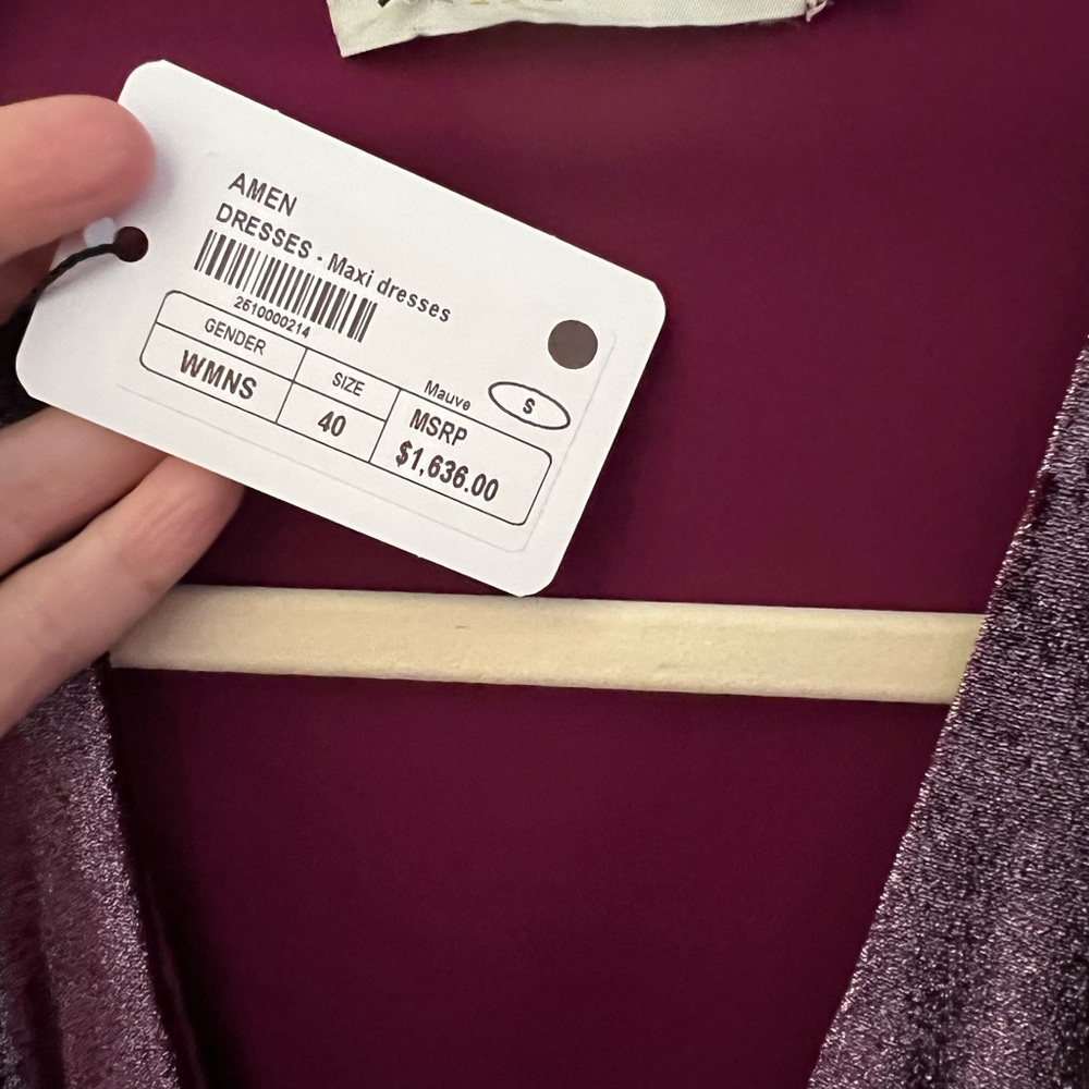 Amen Velvet Couture Maxi Dress In Mauve Size 40 IT With Stone Embellishments New - Picture 8 of 11
